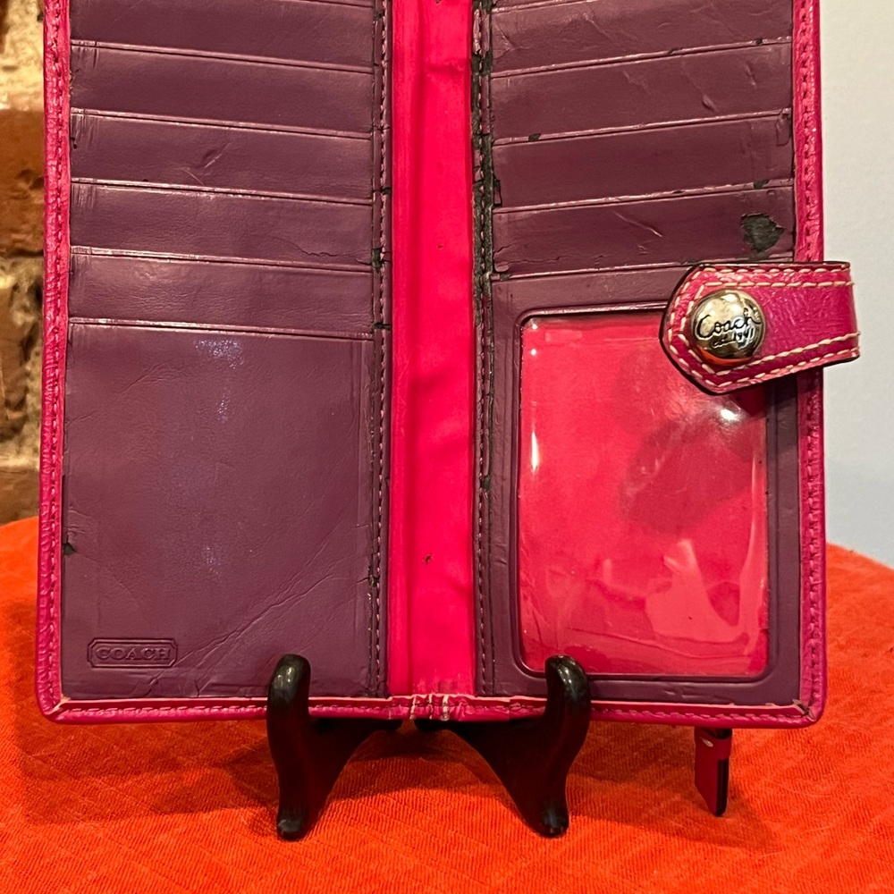 Coach Watermelon Signature Checkbook Wallet Pink Trim Fruit Applique Y2K Rare - Picture 14 of 16